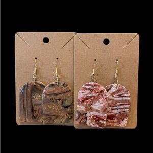 Brown and Red Dangle Earrings with Oval Pendants